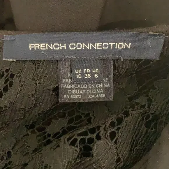 French Connection Dress Sz 6 Short Sleeve Lace Back Little Black Dress Ruffle - Picture 5 of 8